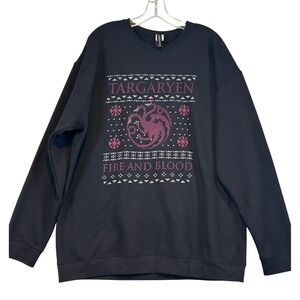 Game of Thrones Targaryen Fire Blood Black Sweatshirt Mens XL Ugly Christmas HBO